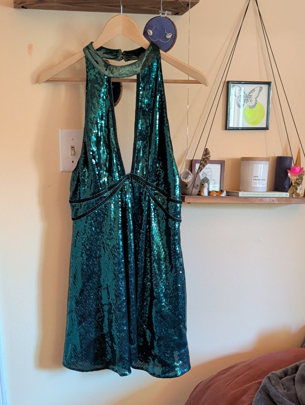 Free People Emerald Green Sequin Halter Dress